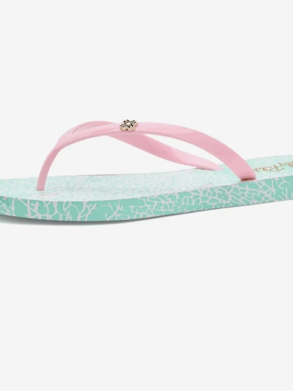Lilly Pulitzer Pink Strap Mint Coral-Print Flip Flops - Size 5/6